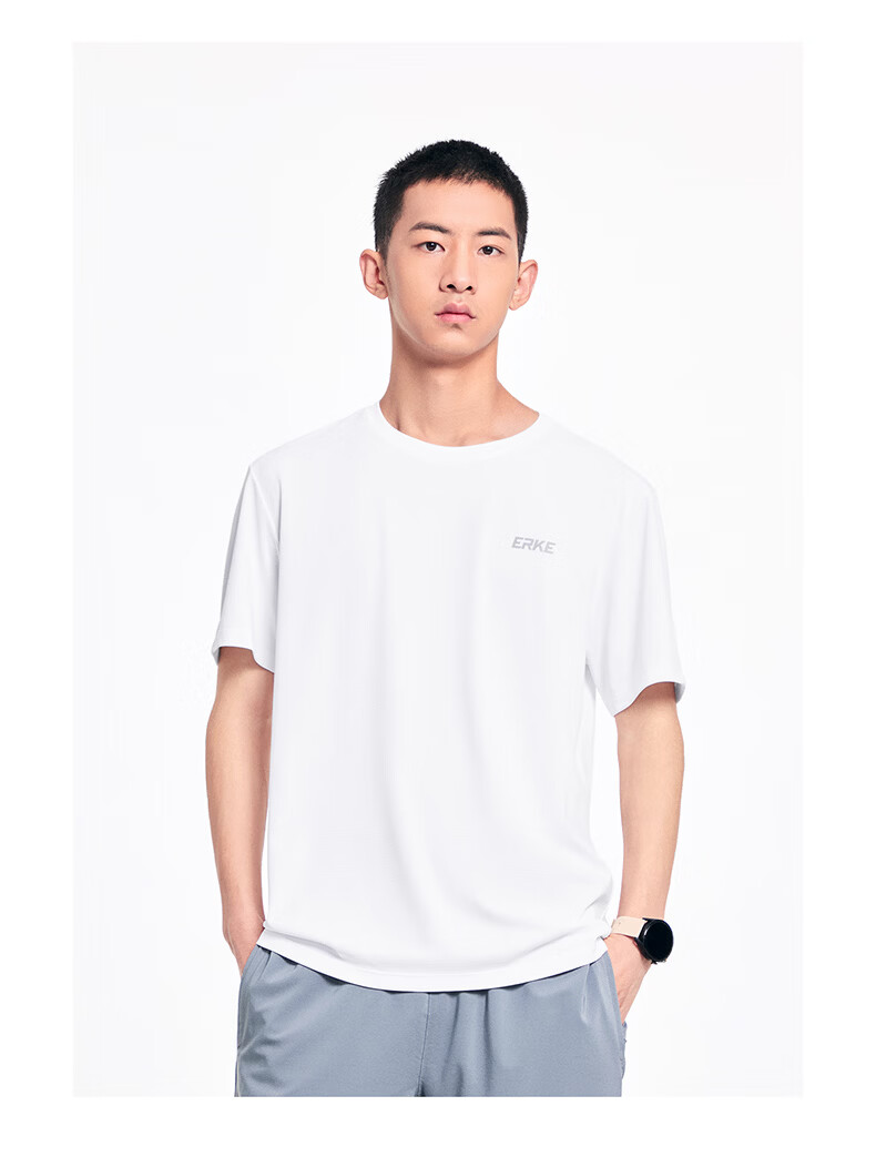 Erke Men's Summer New UPF50+ Sun Protection Sports Outdoor Casual Crew Neck Short Sleeve Solid Color T-Shirt 17