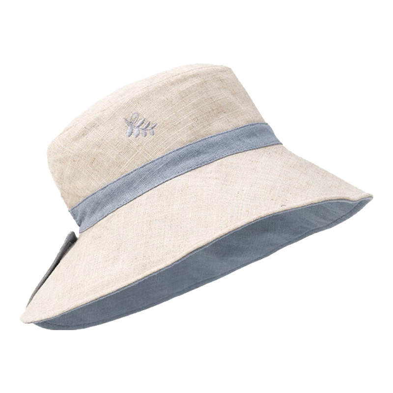 Lagur Natural Ramie Double-Sided Embroidered Fisherman Hat with Wild Berry Pattern, Large Head Circumference, Sun Protection, Sunshade, Light Blue
