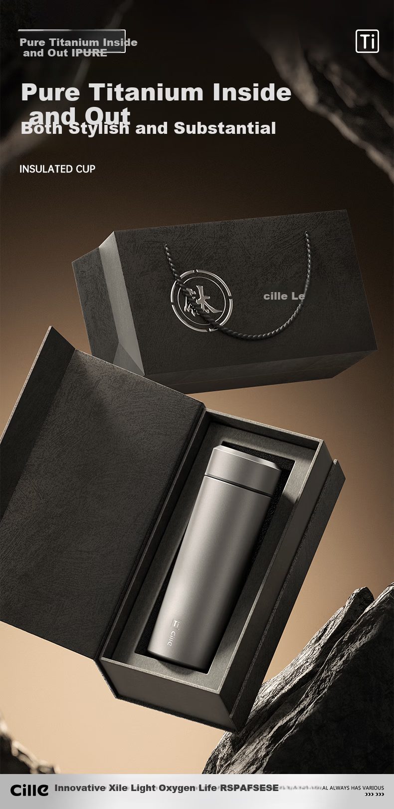 Xile Pure Titanium Insulated Tea Water Bottle with Tea Separation, Titanium Cup for Men, High-End Business Gift for Elders, Steeping Tea Cup 3