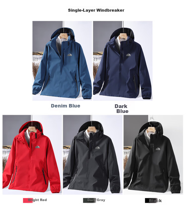 VANCAMEL Men's Jacket Spring Autumn Outdoor Sports Hooded Mountaineering Coat Dark Gray 3XL 7