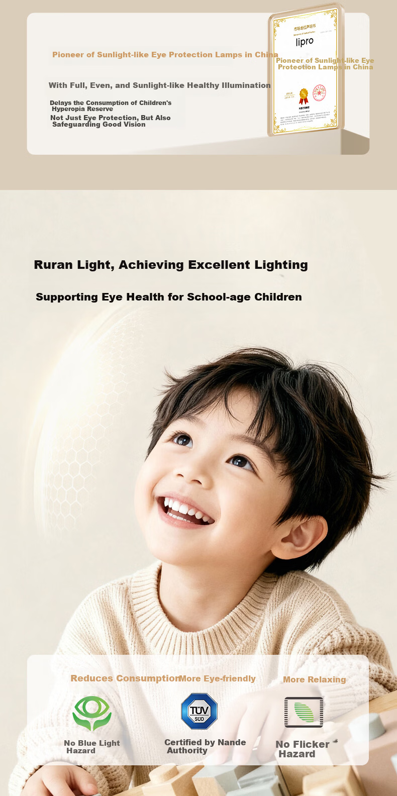 Lipro Children's Eye Protection Ceiling Light Full Spectrum Minimalist Bedroom Lamp Kids Light Yuetong 65W New National Standard Installation Included 10