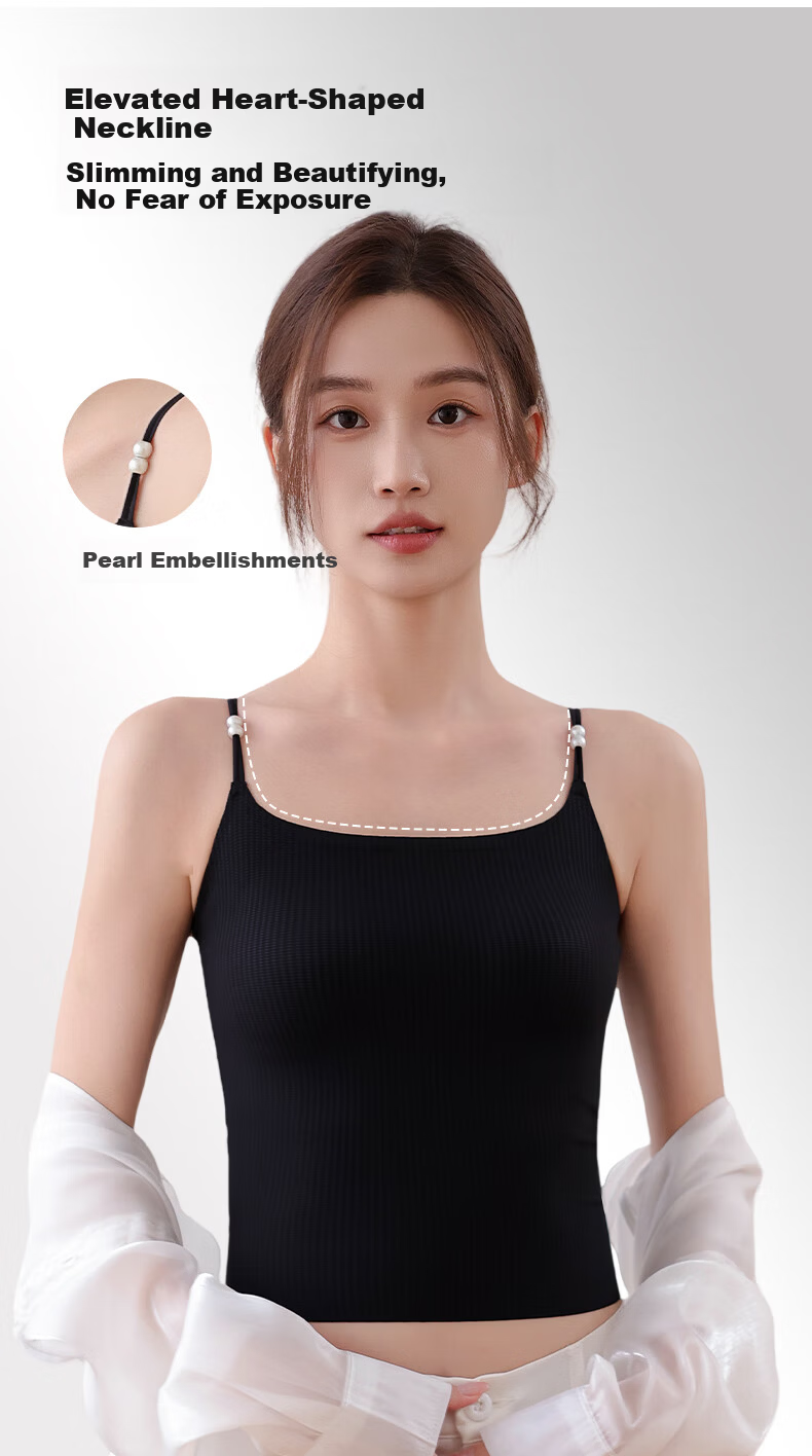 Herbal Original Color Women's Camisole Vest with Invisible Seamless Bra, Light Thin Pearl Thin Straps, Padded Base Layer, Beautiful Back Vest for All Seasons 3