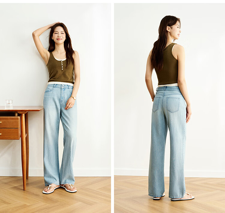 Semir Senrou | Women's Jeans, Summer Cool Vintage Wide-Leg Pants, Trendy Long Trousers for Girls, INS Style, 103325124001A 23
