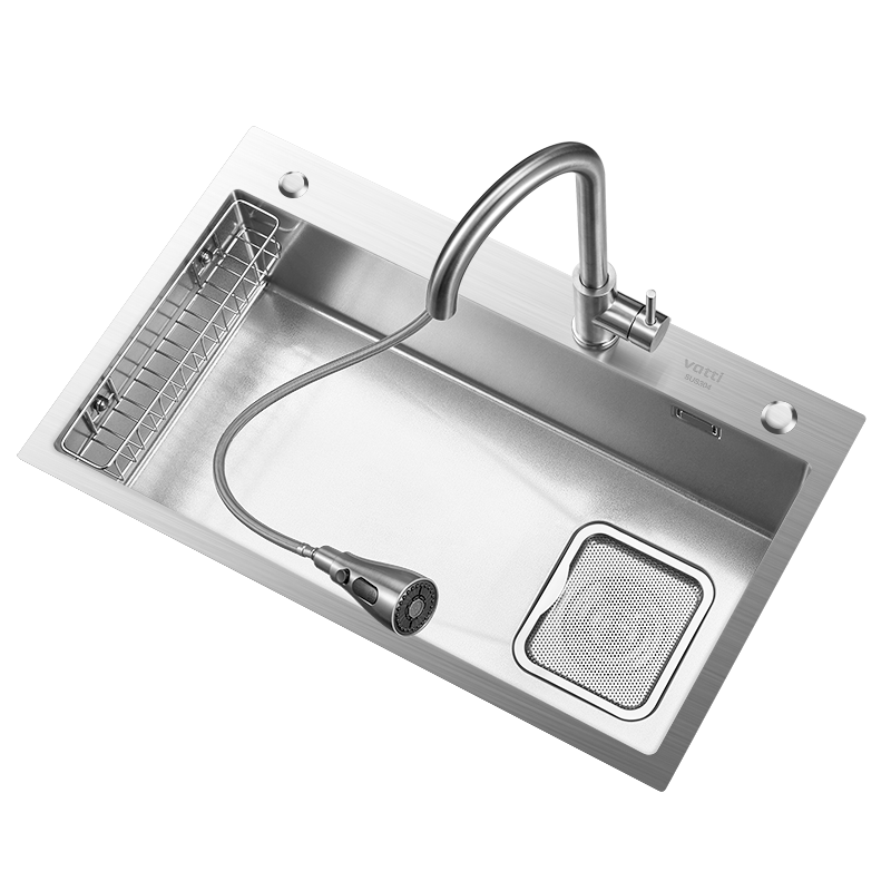 VATTI Kitchen Sink S3Pro Large Single Bowl Integrated Basin Dishwasher Sink Countertop Mid-Bottom Installation 304 Stainless Steel