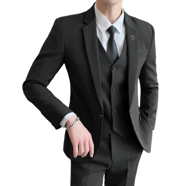 ROMON Men's Autumn Winter Business Slim Fit Suit Formal Wedding Attire