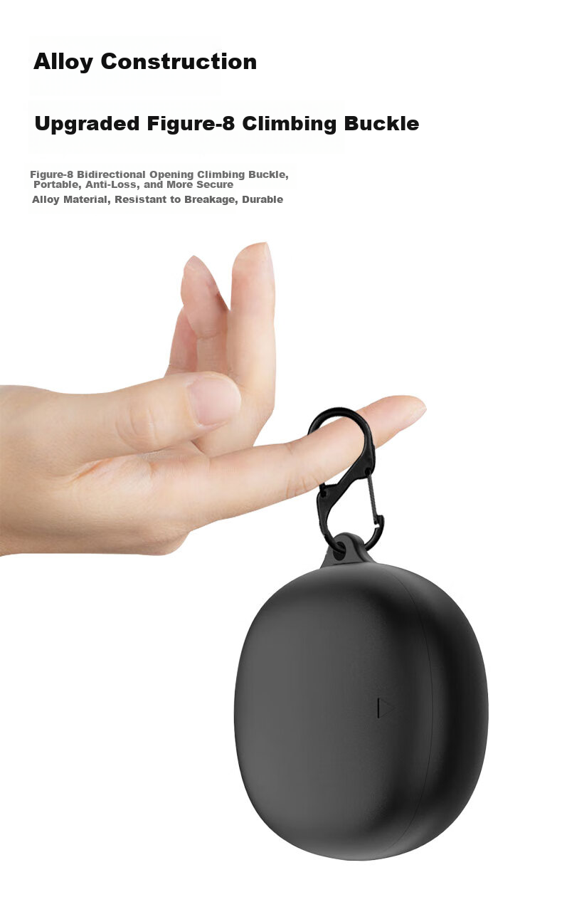 KMaxAI Silicone Protective Case for iFLYBUDS Pro 3 by iFLYTEK with Hook, Solid Color Matte Finish, Wireless Charging Earbud Strap, Minimalist Black 3