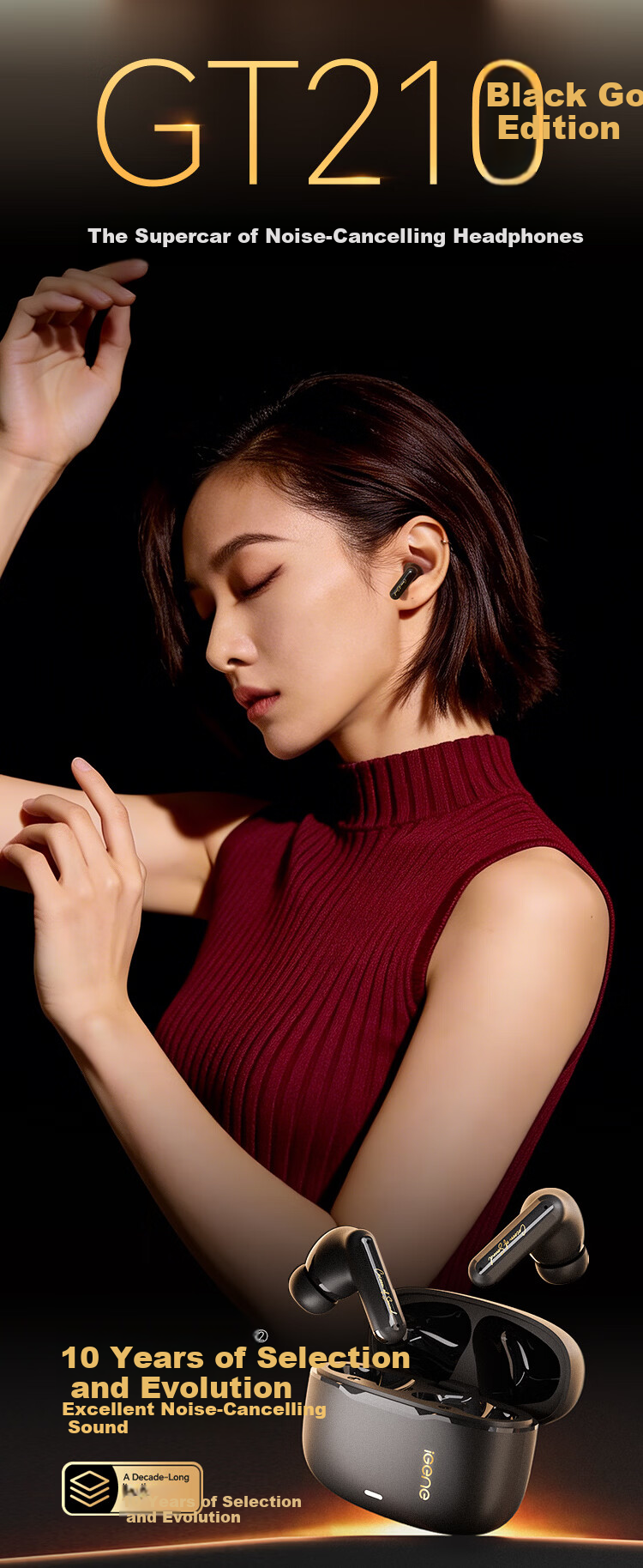 IGene 4-Mic Noise Cancelling All-in-One 6.0 Bluetooth In-Ear Active Noise Cancelling Wireless Music Gaming Earphones Long Battery Life Compatible with Huawei Apple Xiaomi Oppo OnePlus Vivo 4