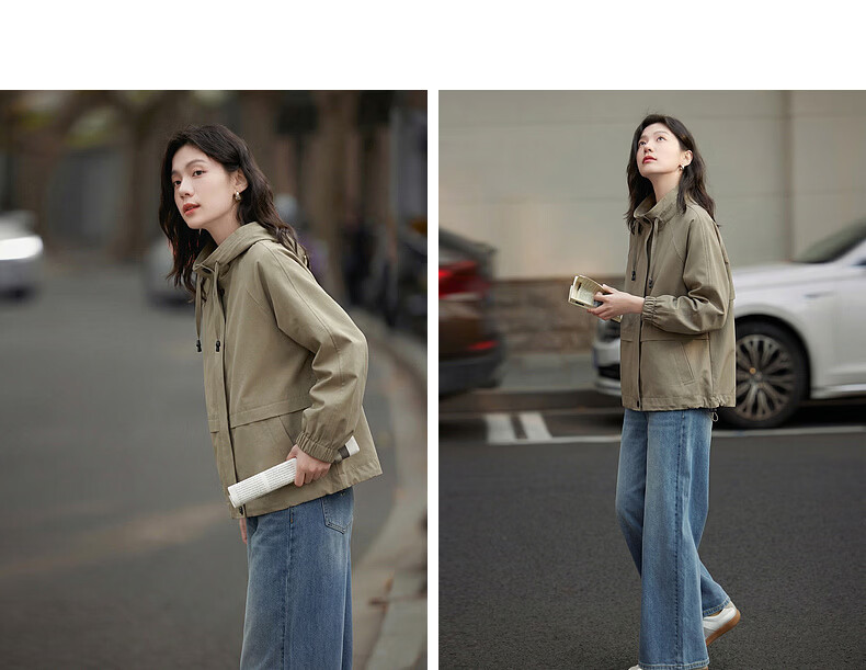 Demana [Cloud Oxygen Cotton Series] Autumn Drawstring Stand Collar Elastic Cuff Loose Slimming Trench Coat for Women Premium 11