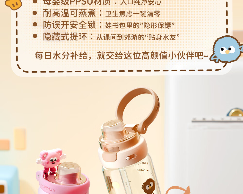 Fuguang Children's Student Plastic Water Bottle PPSU Portable Summer Sports Large Capacity Cup for Pregnant Women and Infants 5