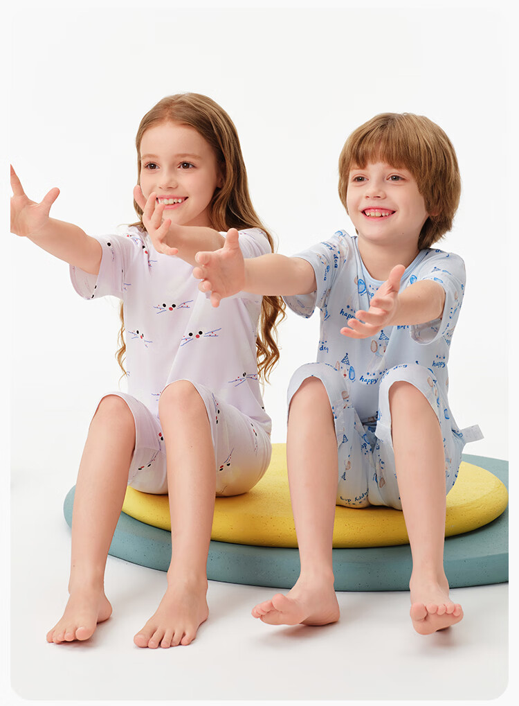 Ying's [Antibacterial Modal] Cooling Cartoon Girls' Summer Thin Short Sleeve Homewear Primary School Children's Pajamas 19