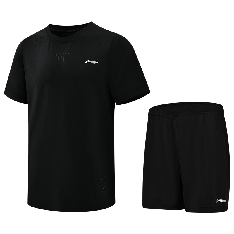 LI-NING Badminton Short Sleeve Set Unisex Two-Piece Competition Training Sportswear Team Uniform Standard White XL