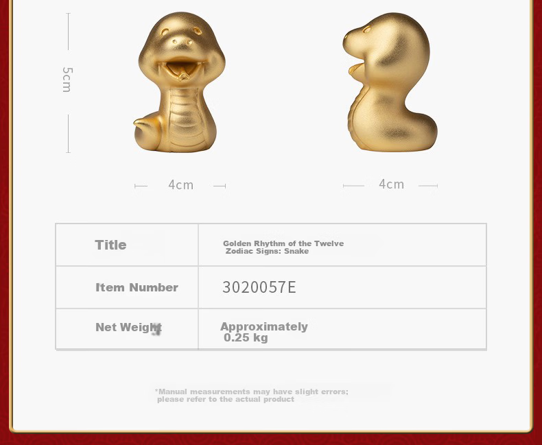 Master Tong "Golden Rhythm of the Twelve Zodiac" Pure Gold Gilded Copper Figurine Home Decor Craftwork - Zodiac Snake 5