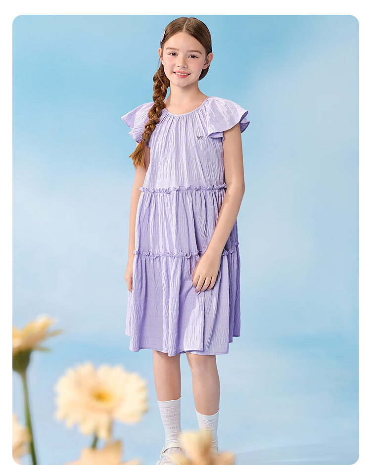Balabala Girls Dress Children's Dress 2026 New Summer Big Kids Princess Dress Sweet Small Flutter Sleeve Ruffle 22