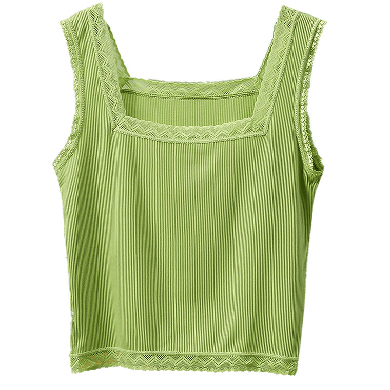 Hodo Fine Stripe Modal Lace Square Neck Short Crop Cami Top for Women, Innerwear and Outerwear