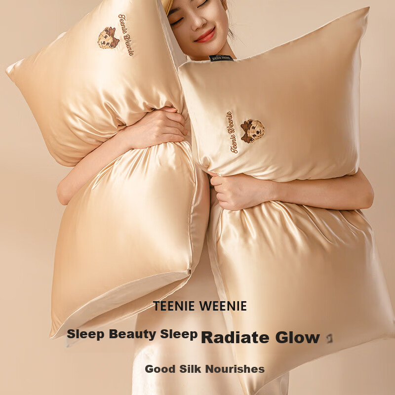 Teenie Weenie Bear Silk Pillowcase A Grade 100% Mulberry Silk 19 Momme Champagne Single Pillowcase