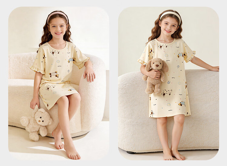 Hodo Girls' Summer Thin Pure Cotton Short Sleeve Sleepwear A-Class Antibacterial Home Dress for Older Girls 15