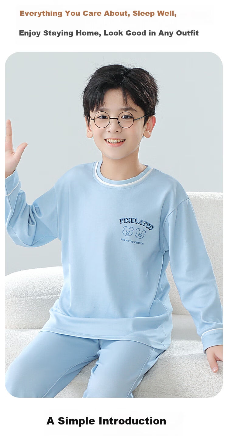 MiiOW Kids Boys 40S Cotton 5A Antibacterial Homewear Set Spring Autumn Long Sleeve 24 New Green 130cm 5