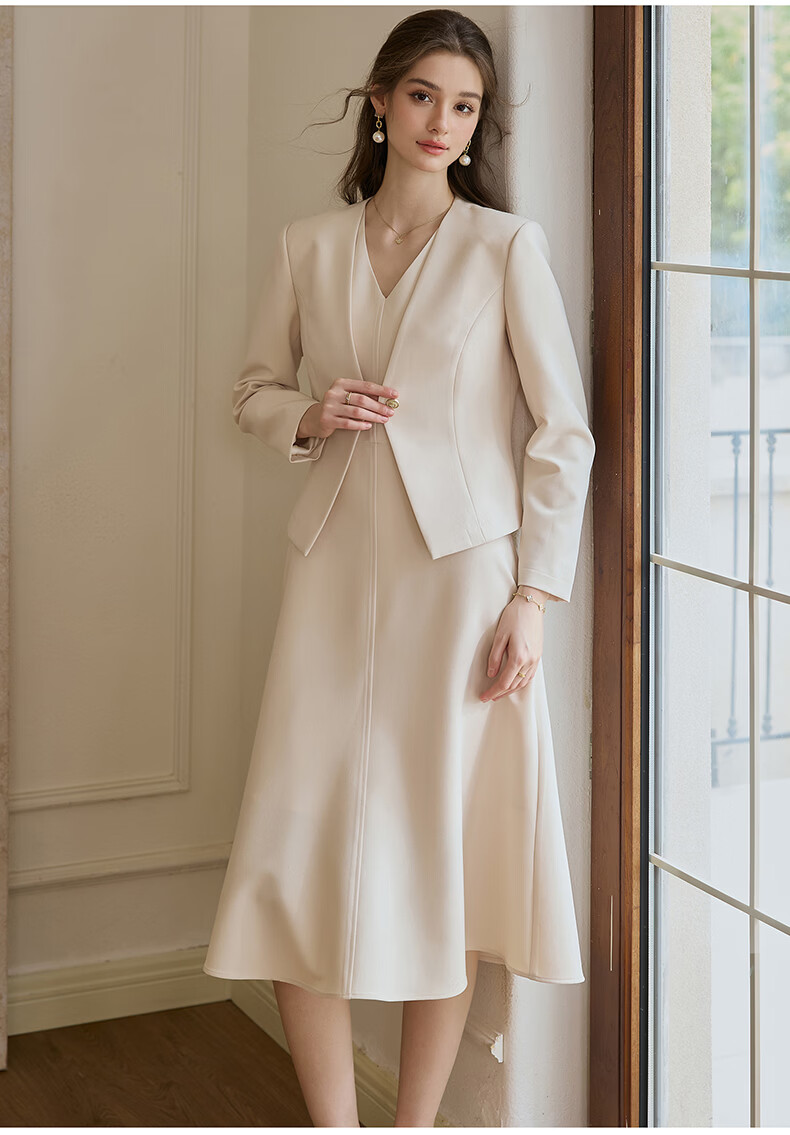 ROEYSHOUSE Women's Elegant Slim Fit Blazer Spring New Solid Color Commuter Suit 11646 Apricot S 5