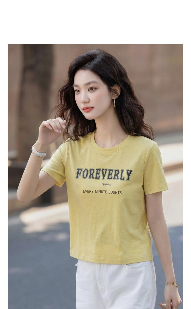 Demana [with Lyocell Cotton] Summer Simple Style Colorblock Letter Print Crew Neck Short Sleeve Comfortable Slim Fit Women's T-Shirt 14