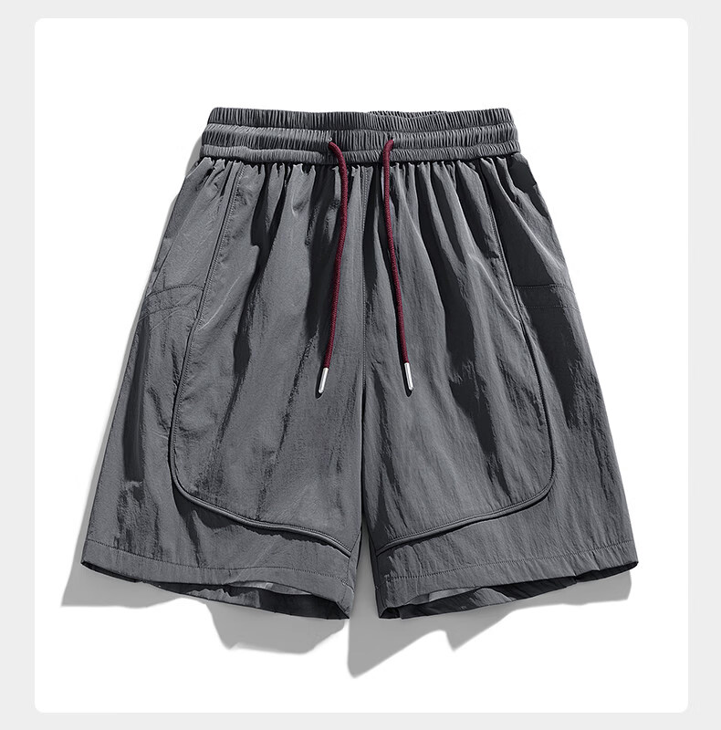Wassup Sohot Minimalist Workwear Shorts Men's Summer Japanese Outdoor Beach Solid Color Five-Point Casual Pants Dark Night Black XL 11