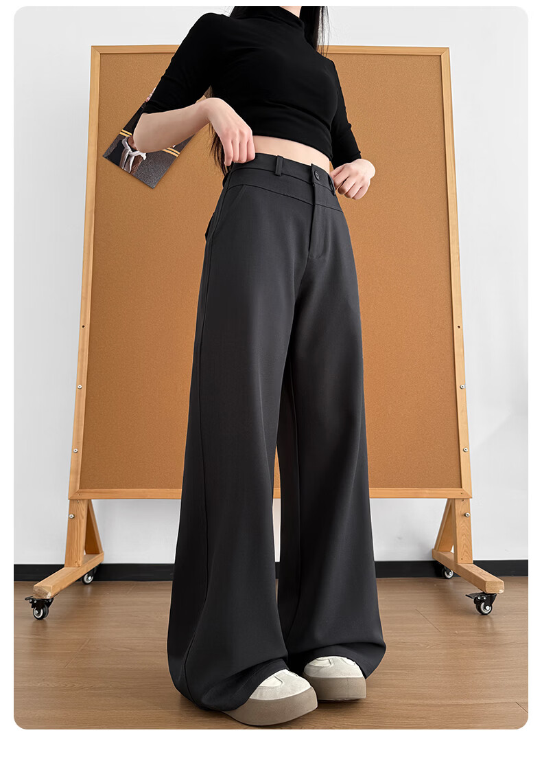 Langsha High-Waist Single-Button Draped Straight-Leg Wide-Leg Pants for Women Spring Summer Slim Fit Casual Trousers 17