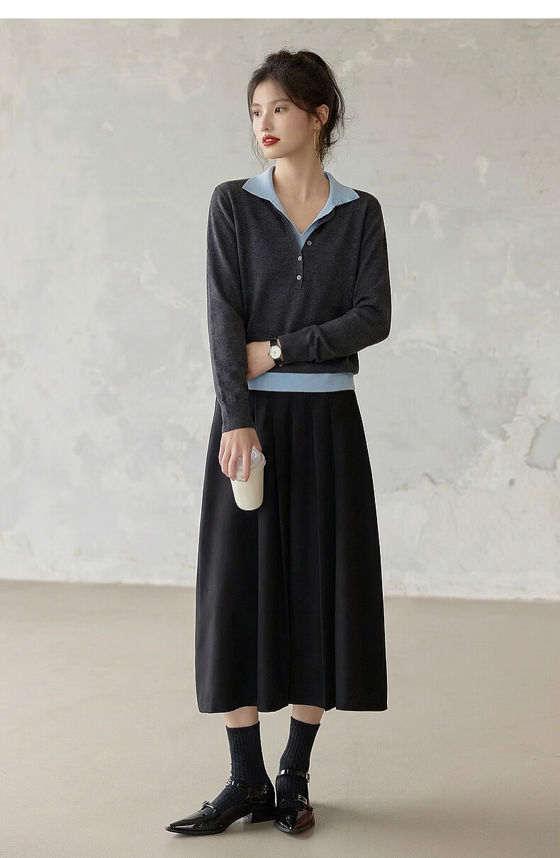 Demana Autumn Elegant Deep V Two-Piece Contrast Slimming Knit Sweater with Mulberry Silk and Wool for Women 19