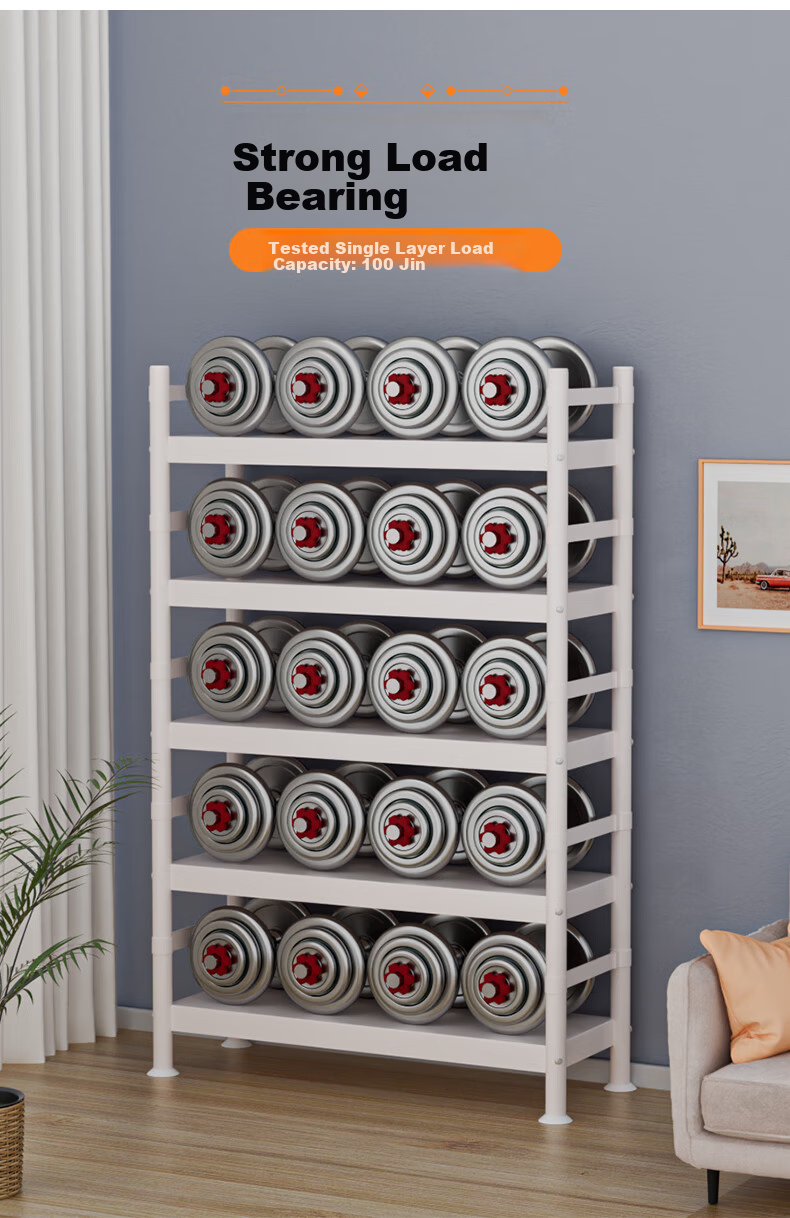 UOEN Bookshelf Kitchen Storage Rack Floor Multi-layer Steel Simple Bookcase Home Integrated Wall-mounted Student Iron Storage Rack 5