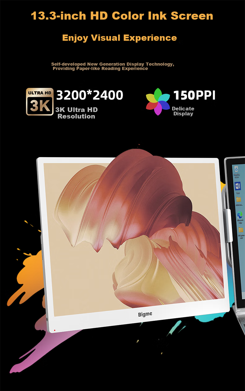 BIGME B13 New 13.3-inch Ultra HD High Refresh Rate Color E-Ink Display Screen Eye Protection Reading 30Hz Color Screen Front Light + Touch Screen 3