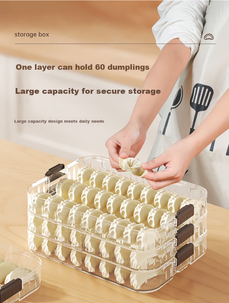DOCOXO Dumpling Storage Box Food-Grade Dumpling and Wonton Fresh-Keeping Container Essential Kitchen Refrigerator Box [Two Layers One Lid] 4