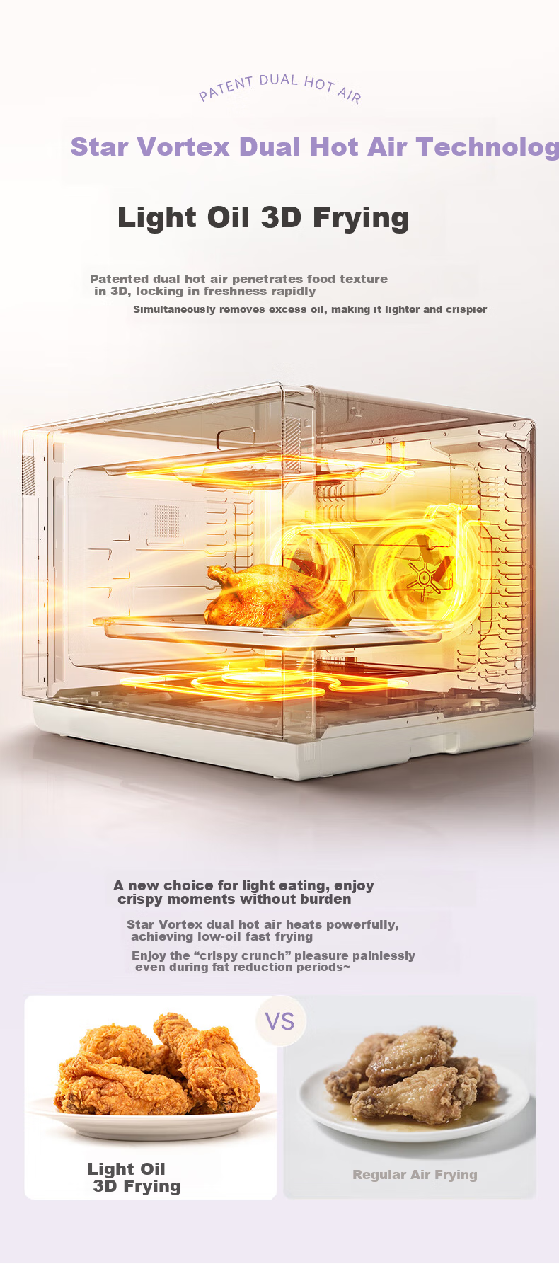 CASDON Yang Mi Recommended 32L Countertop Microwave Oven with Steam, Bake, Roast, and Air Fry Functions Dual Convection Purple Flame T8 18