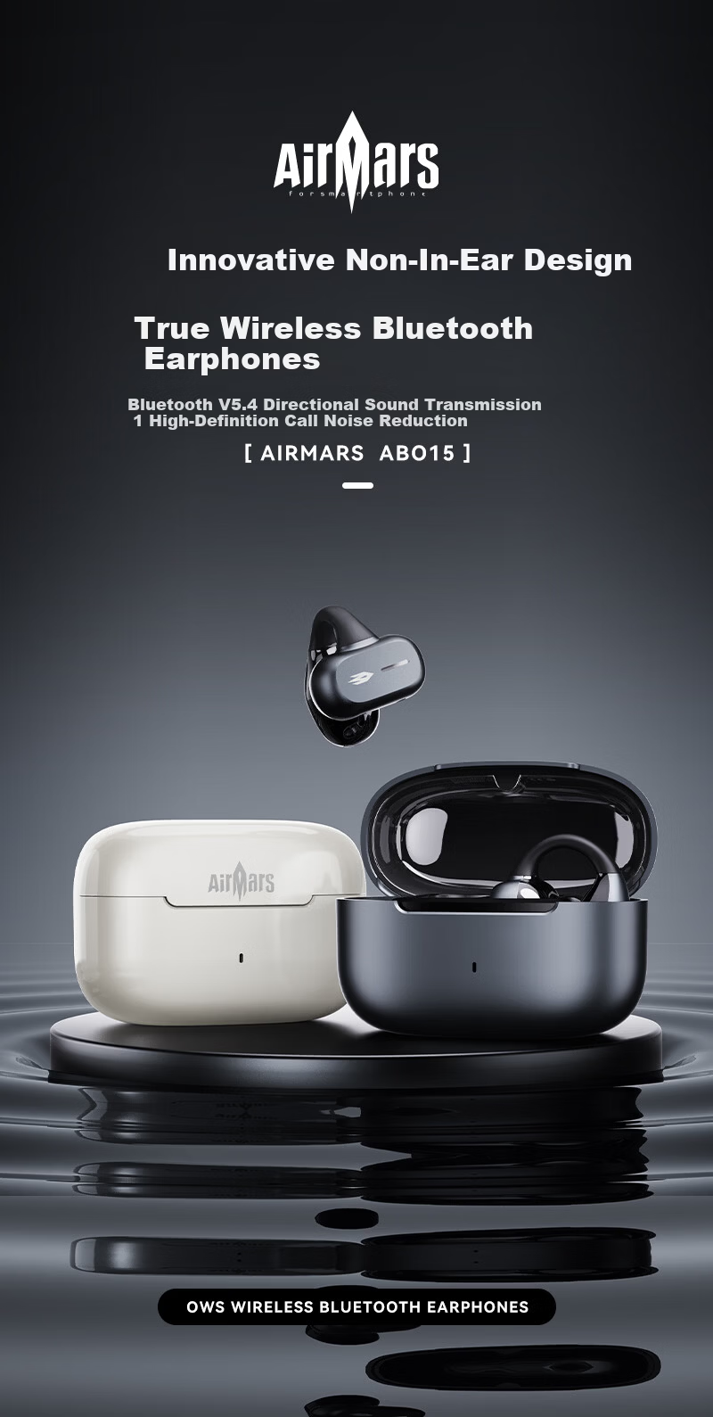 AIRMARS FORSMARTPHONE Bluetooth Ear Clip Wireless Open Ear Hanging Earphones Non-In-Ear Sports Running Call Noise Cancelling Surround Stereo for Apple Huawei Xiaomi Phones 1