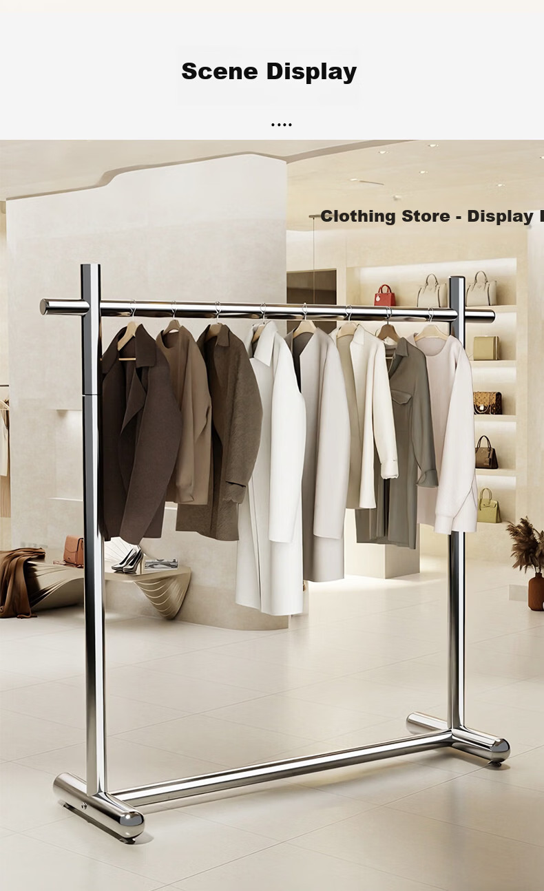 Yaoying YJ11 Stainless Steel Floor Clothes Rack Single Rod Garment Hanger for Bedroom Balcony 120x170cm 7