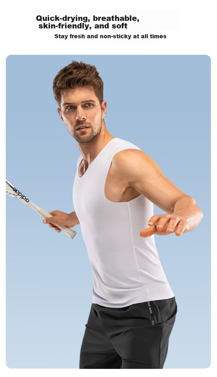 FitonTon 2-Pack Men's Modal Tank Tops Summer Thin 7A Antibacterial Racerback Ice Silk Quick-Dry Sleeveless Base Shirts 3