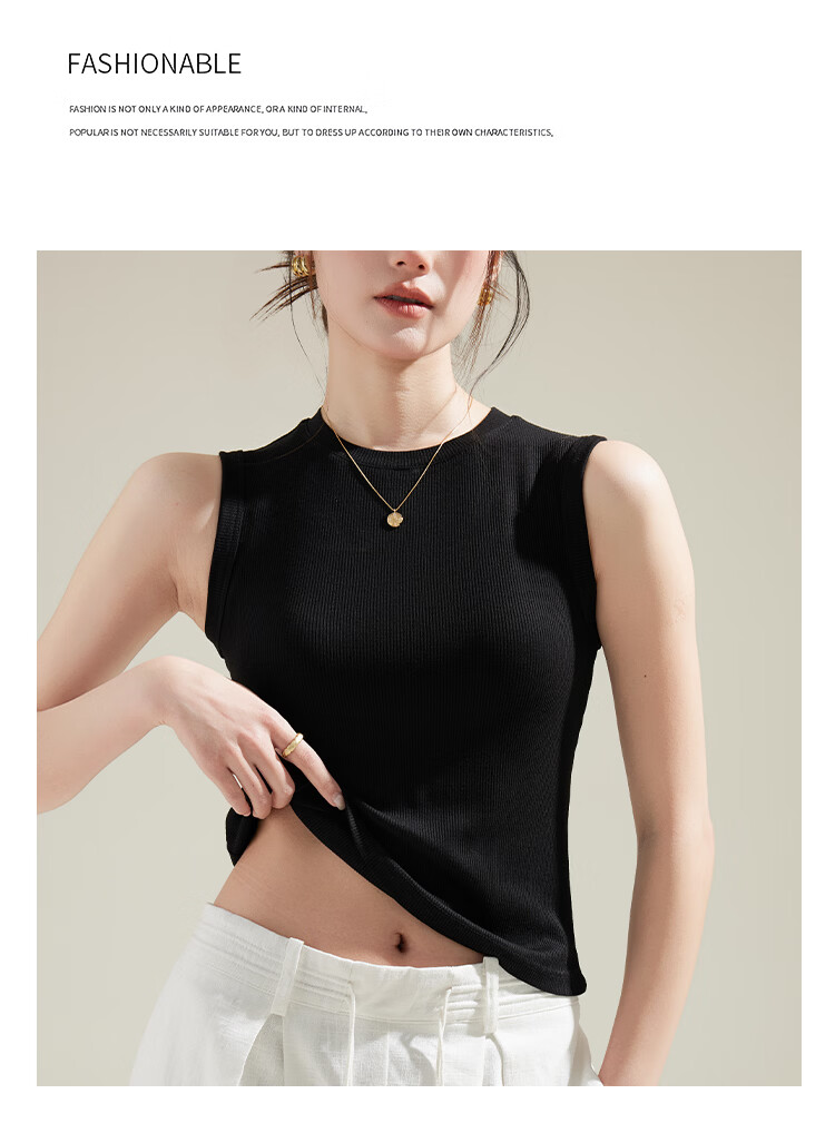 Langsha Women's New Slim Fit Ribbed High Neck Sleeveless Top Korean Style Fashionable Gray 14