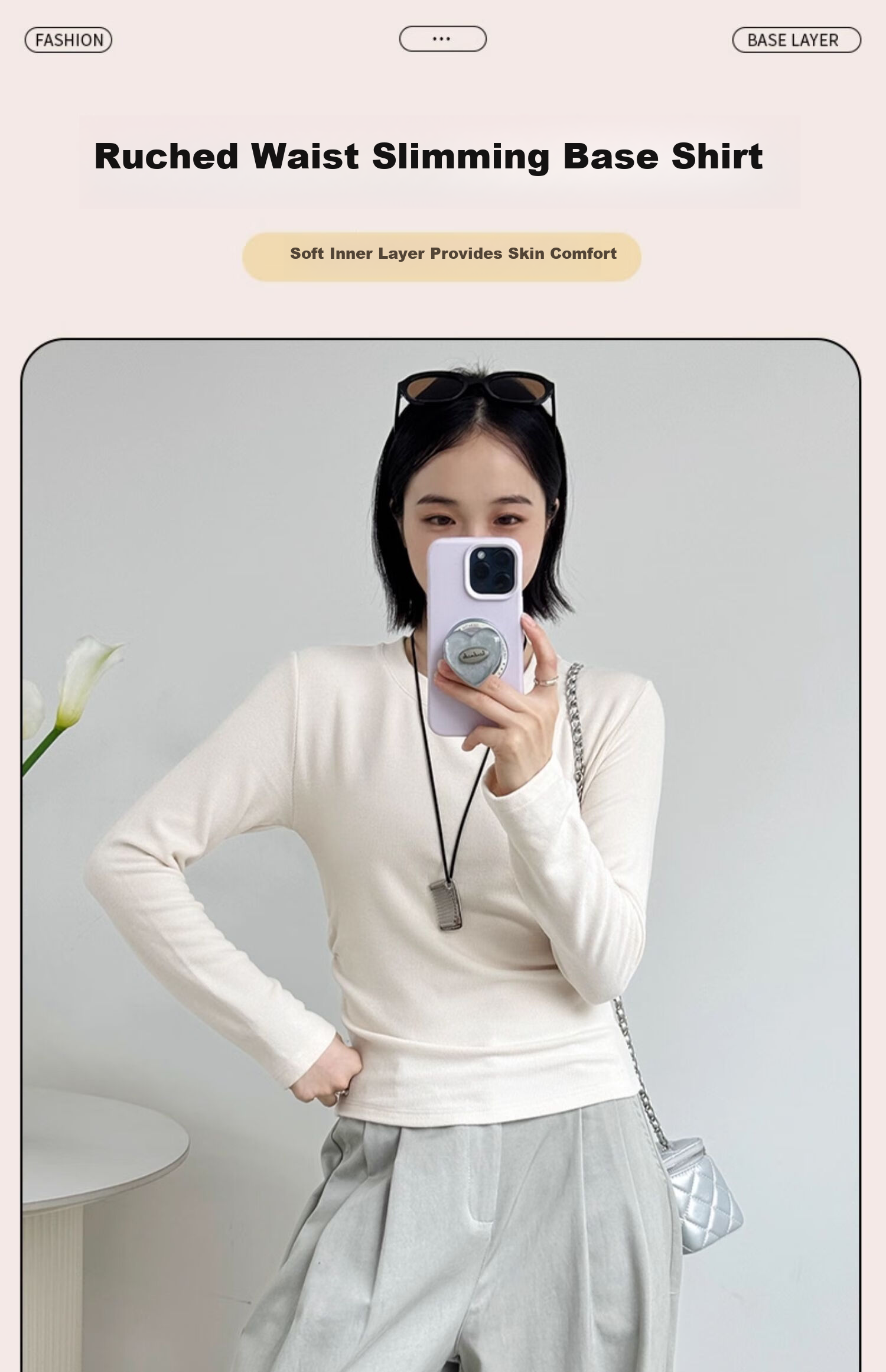 MiiOW Women's Long Sleeve Round Neck Knit Base Shirt 2025 New Spring Autumn Slim Fit Top 2