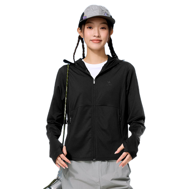 CAMEL Original Yarn Ice Cooling Sun Protection Men's Outdoor Quick-Dry Hooded Jacket C26BAYL6072 Phantom Black S