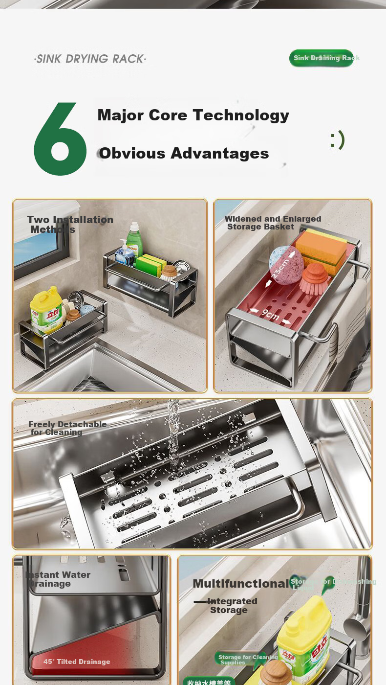 Century Zhenghe Kitchen Storage Rack Sink Draining Rack Cloth Storage Rack Faucet Vegetable Washing Sponge Draining Basket 2