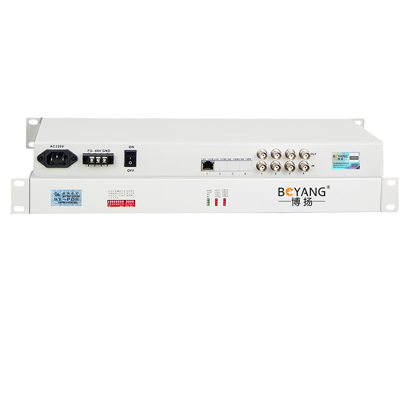 BOYANG Protocol Converter E1 to Ethernet, 2m Protocol Converter, 4e1 Protocol Converter, 4-Channel E1(8M) to 1-Channel Ethernet, Rack-Mounted, Price for One Pair BY-E4F1