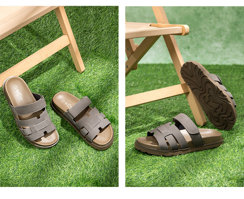 Goldlion Men's Summer Casual Slip-On Sandals Non-Slip Wear-Resistant Velcro Sandals G542520013RRF Gray Size 41 7