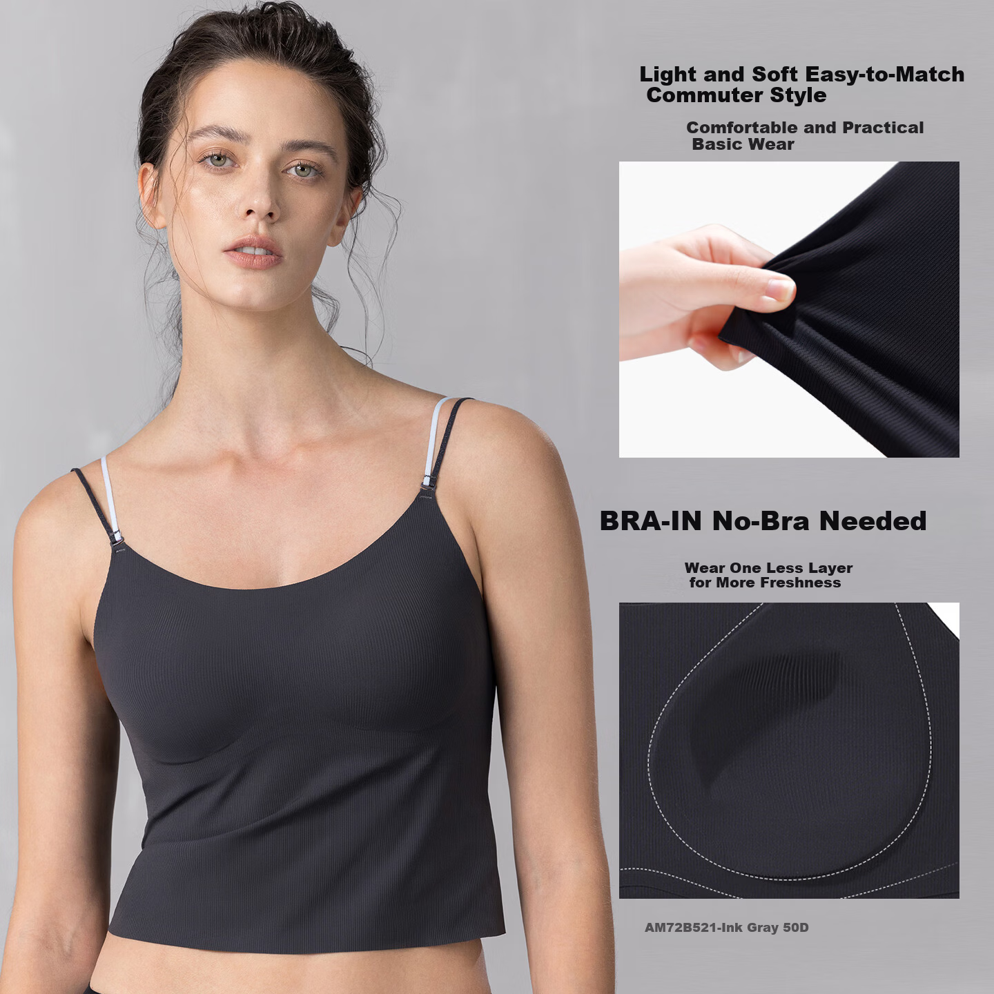 Aimer Women's Lingerie Removable Double Shoulder Strap Padded Tank Top AM72B521 Ink Gray S