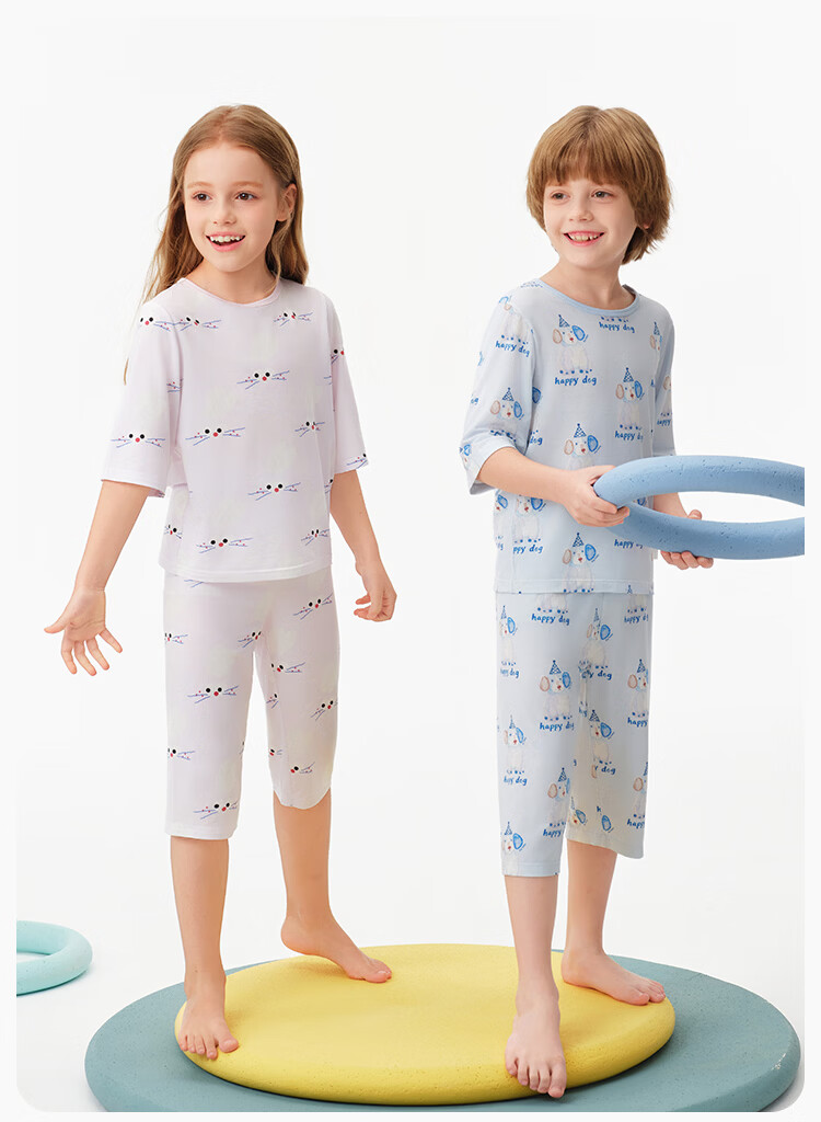 Ying's [Antibacterial Modal] Cooling Cartoon Girls' Summer Thin Short Sleeve Homewear Primary School Children's Pajamas 18