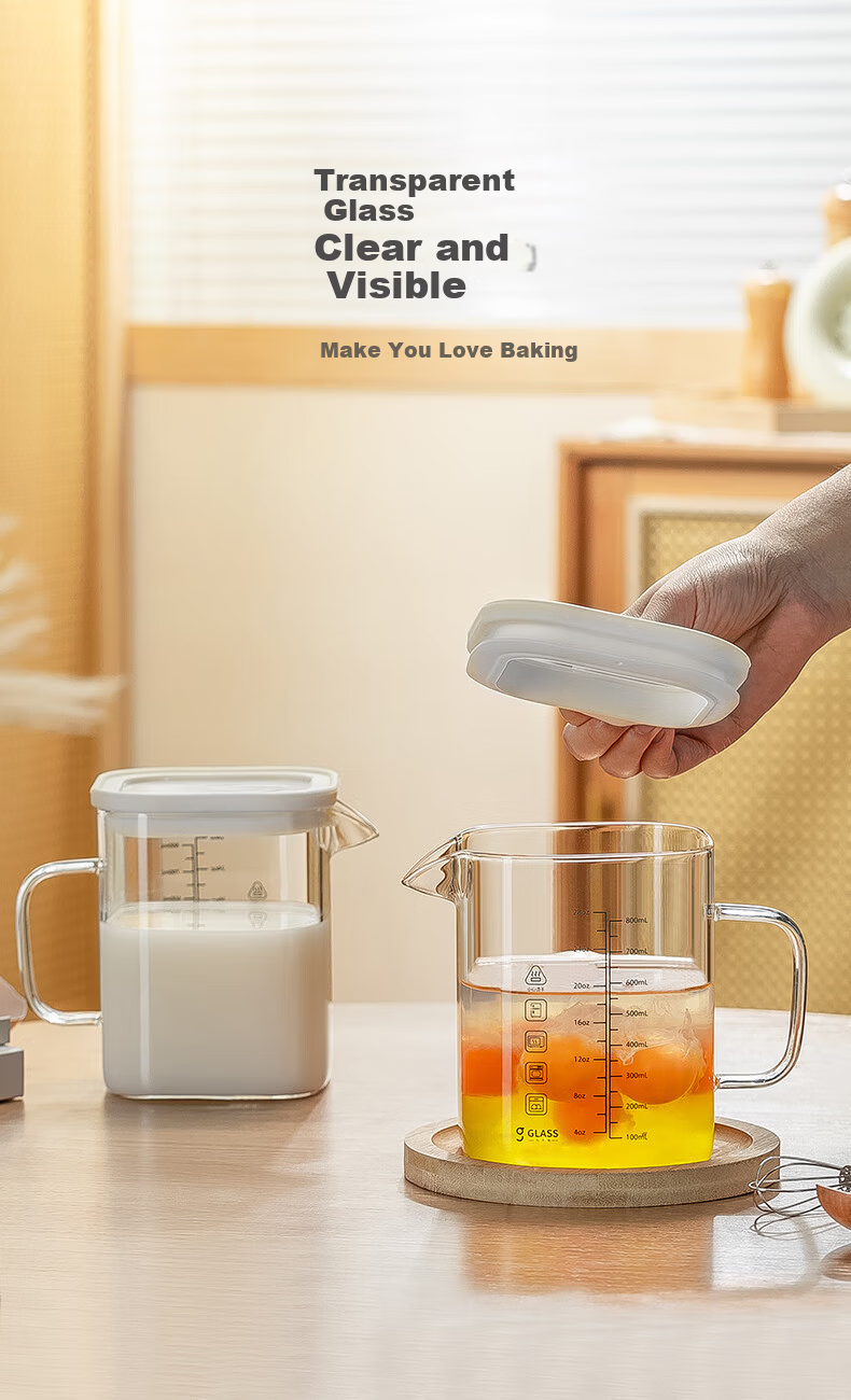 CRISTALGLASS High Borosilicate Glass Measuring Cup Heat-Resistant Transparent Milk Beating Cup Household Baking Measuring Cup with Lid 11