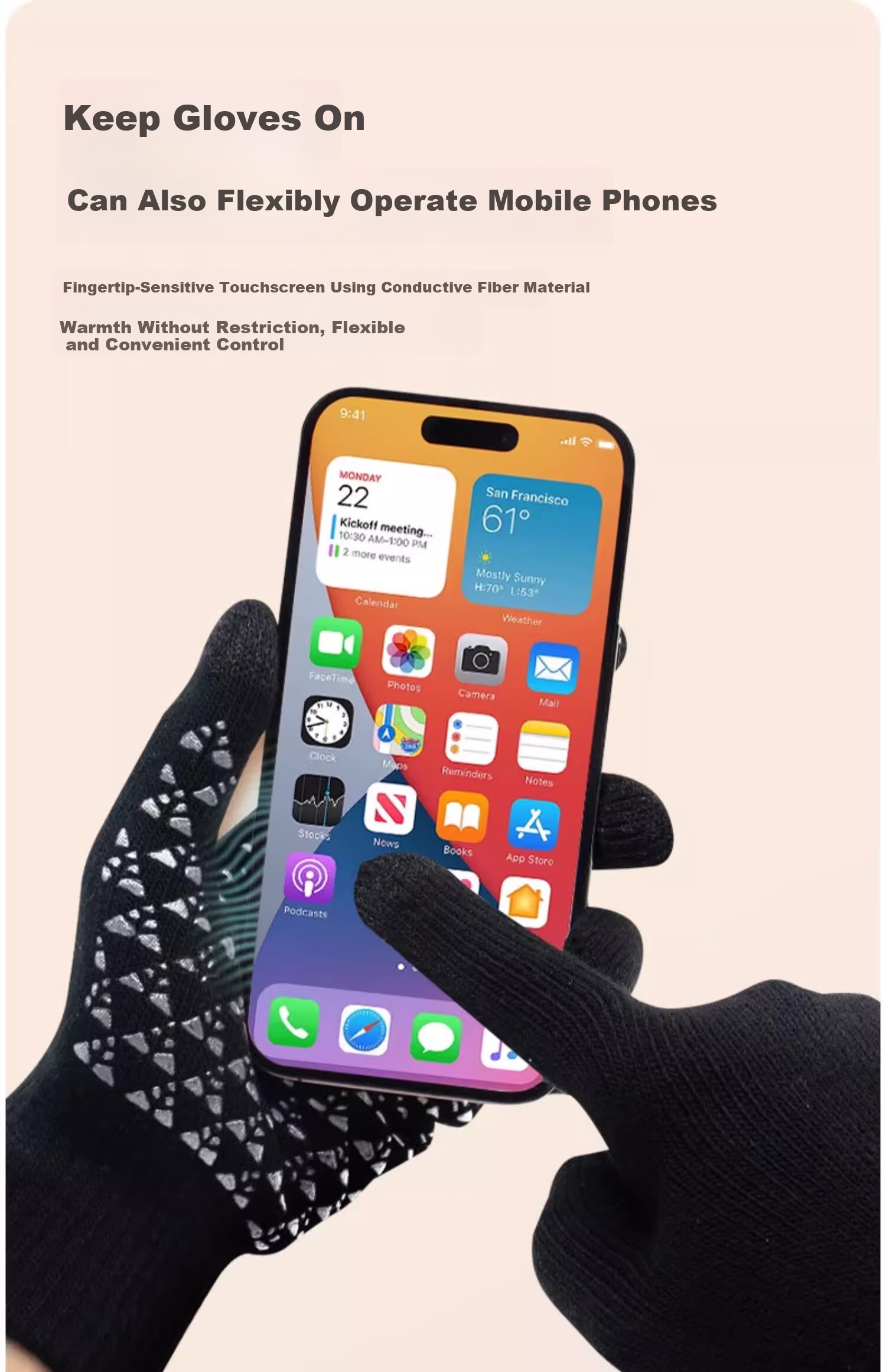 KELME Fleece-Lined Thermal Knitted Touchscreen Gloves Non-Slip Full Palm Sports Cycling Football Running Cold-Resistant 5