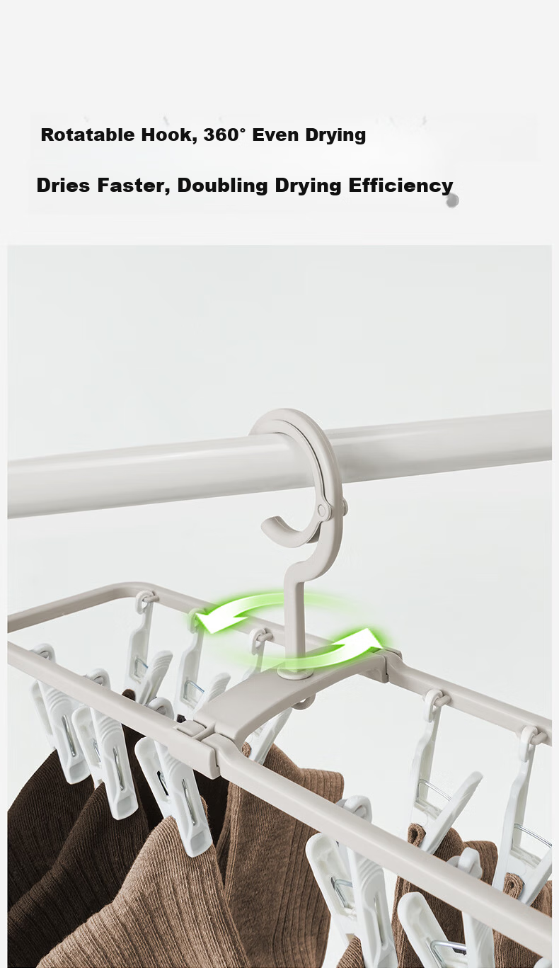 Fuju Folding Sock Clip Drying Rack for Men and Women with Multiple Clips, 12 Clips Clothes Hanger Dryer Tool 2