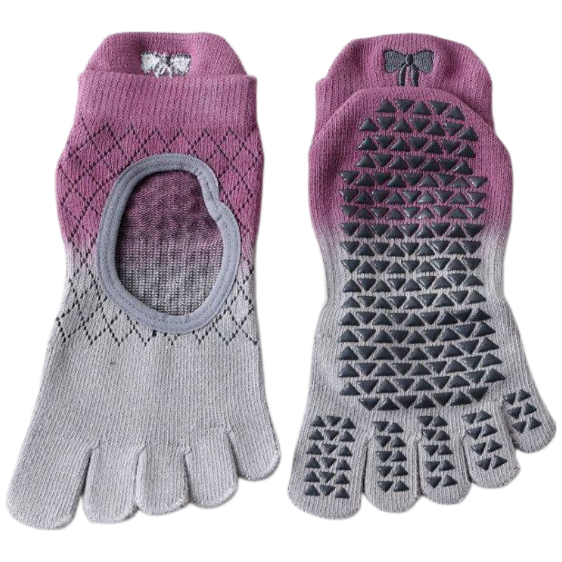 Duweike Yoga Five-Toe Socks Pilates Women's Professional Non-Slip Spring Summer Indoor Sports Fitness Toe Separation Socks Gradient Gray Purple