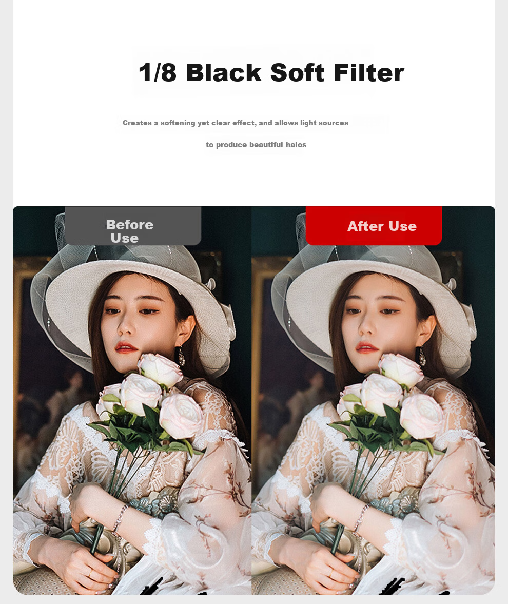Kase Wolverine Colorful Magnetic Black Soft 1/4 Soft Light Filter 2nd Generation 72mm Soft Focus Lens Haze Lens Portrait Beautifying Protective Dream Lens 7