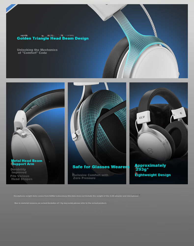 EDIFIER HECATE G3 Wireless 2.4G Wired Bluetooth Quad-Mode THX Spatial Sound Over-Ear Gaming Headset for PC Wireless Delta FPS PUBG Panda White 17