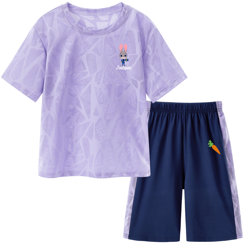 Disney Girls' Short Sleeve Quick-Dry Ice Silk T-Shirt Sports Set Summer Outfit Lavender Purple 160