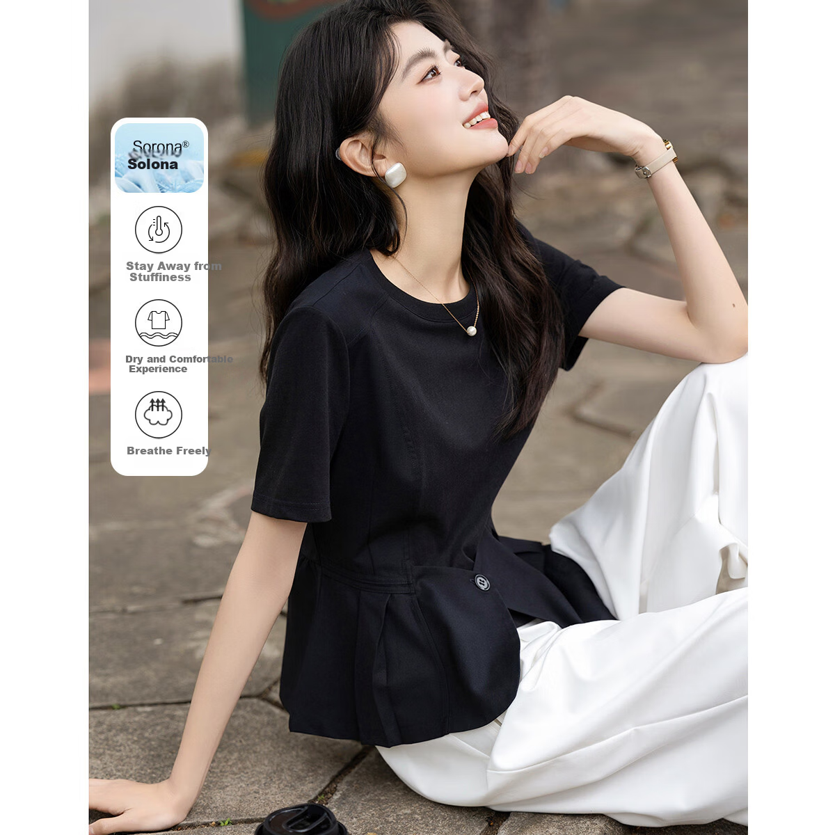 Demana [220G Sorona] Summer Elegant Ruffle Splice Short Sleeve Shirt Women's Top
