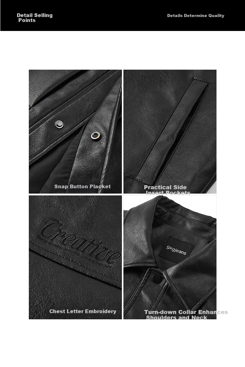 Gxgjeans Men's Vintage PU Leather American Simple Jacket Coat 25 Autumn New Black 180/XL 14